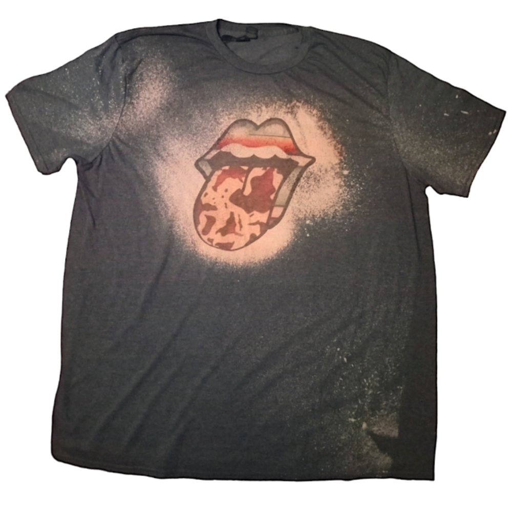 ANVIL | Vintage Style Rolling Stones Logo Bleach Effect Soft T-Shirt | XL
